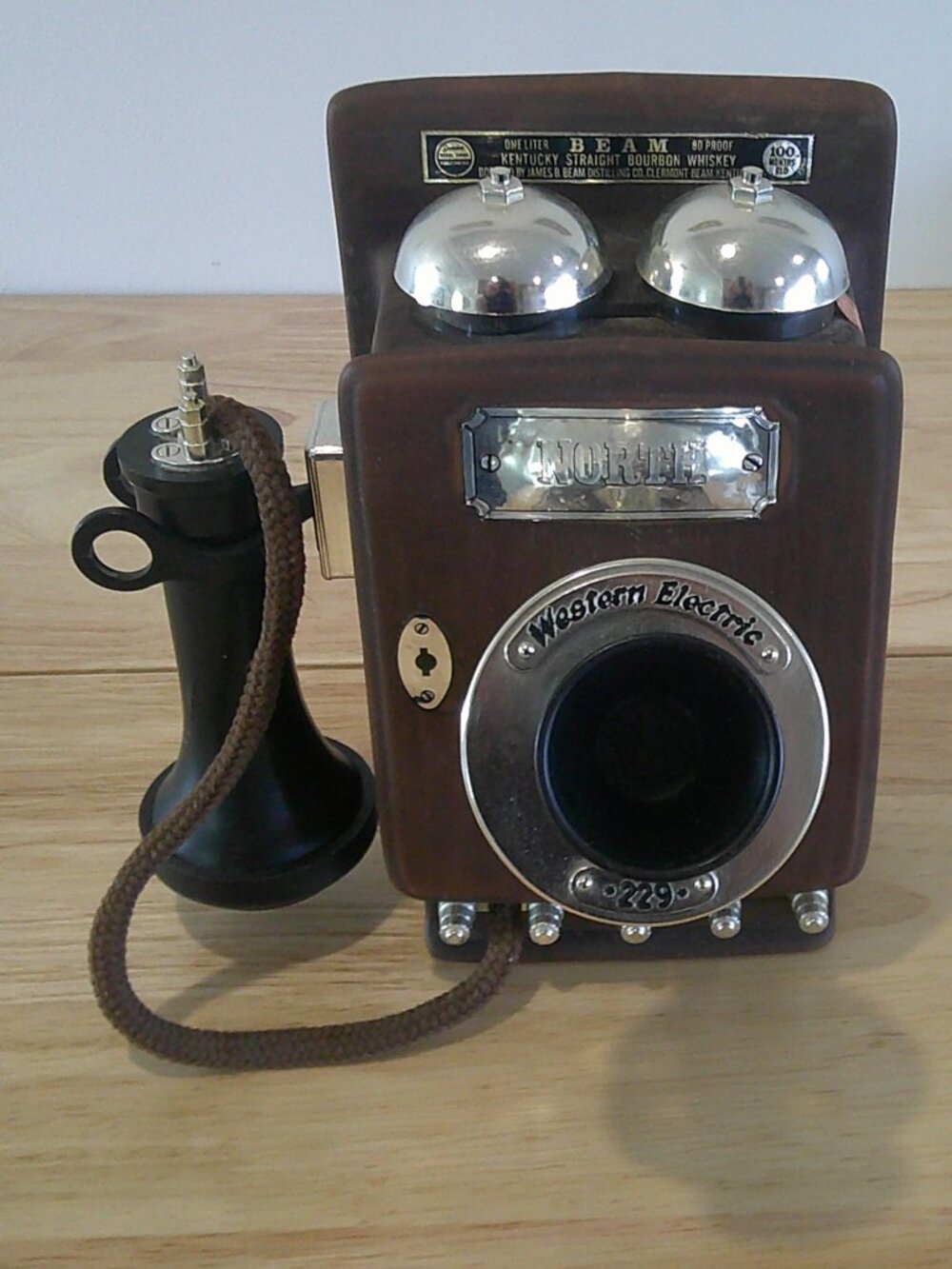 Vintage Jim Beam decanter shaped like a 1913 western electric wall phone